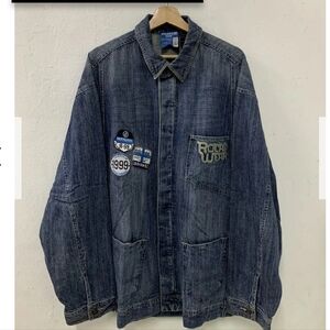 ROCA WEAR ~ RARE vintage Men’s XL DENIM Blue Medium WASH JACKET COAT Embroidery